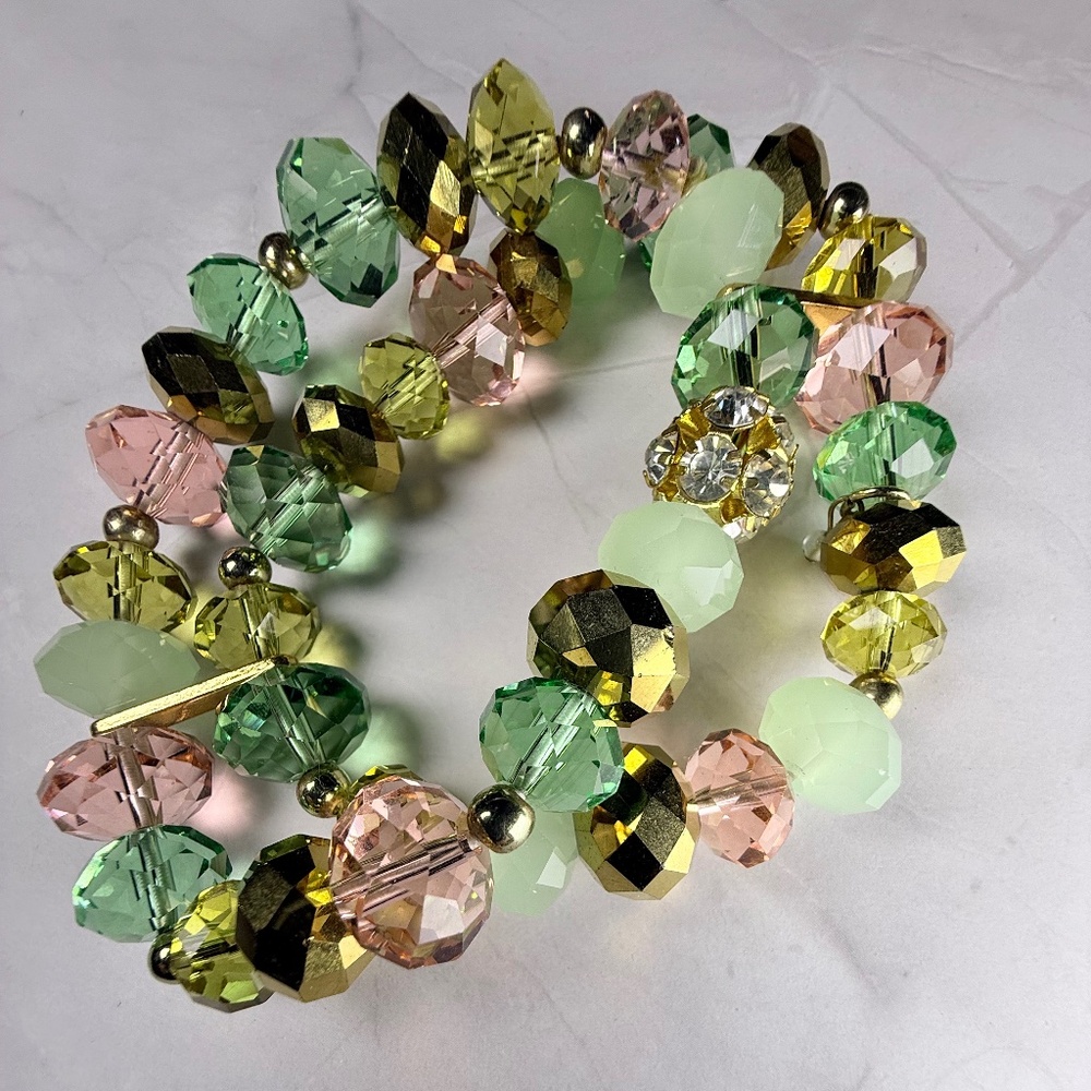 Multi-colored Stretch Crystal and Glass Bracelet